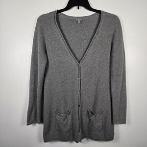 J. Jill Gray Cotton Waffle Knit Pocket Button Down Cardigan Sweater Size Medium